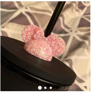 🌿Brand new pink glitter Mickey ears straw topper
